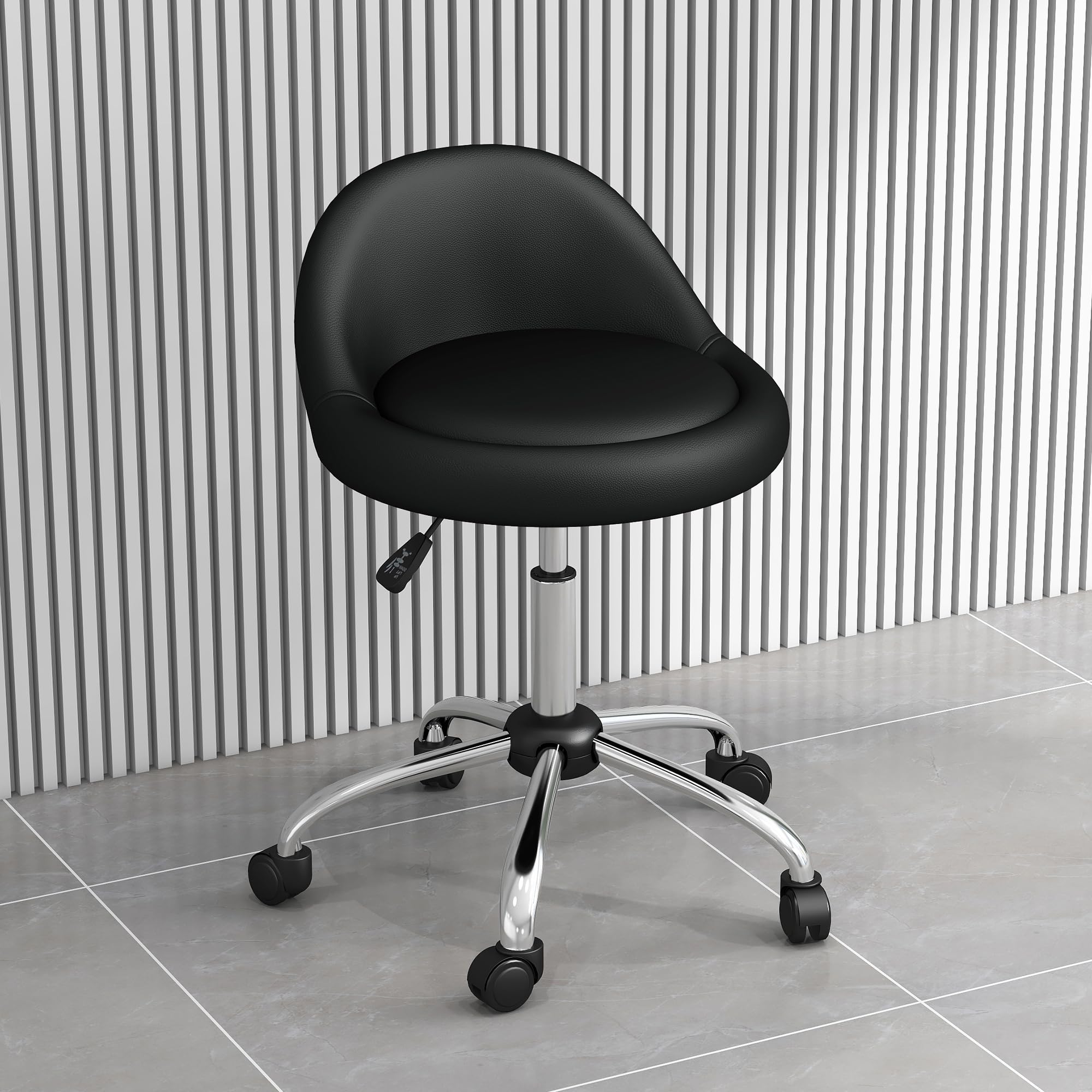 HOMCOM Tabouret à roulettes Tabouret de Travail pivotant 360° Hauteur réglable 53-73 cm Tabouret de Bureau revêtement synthétique Noir