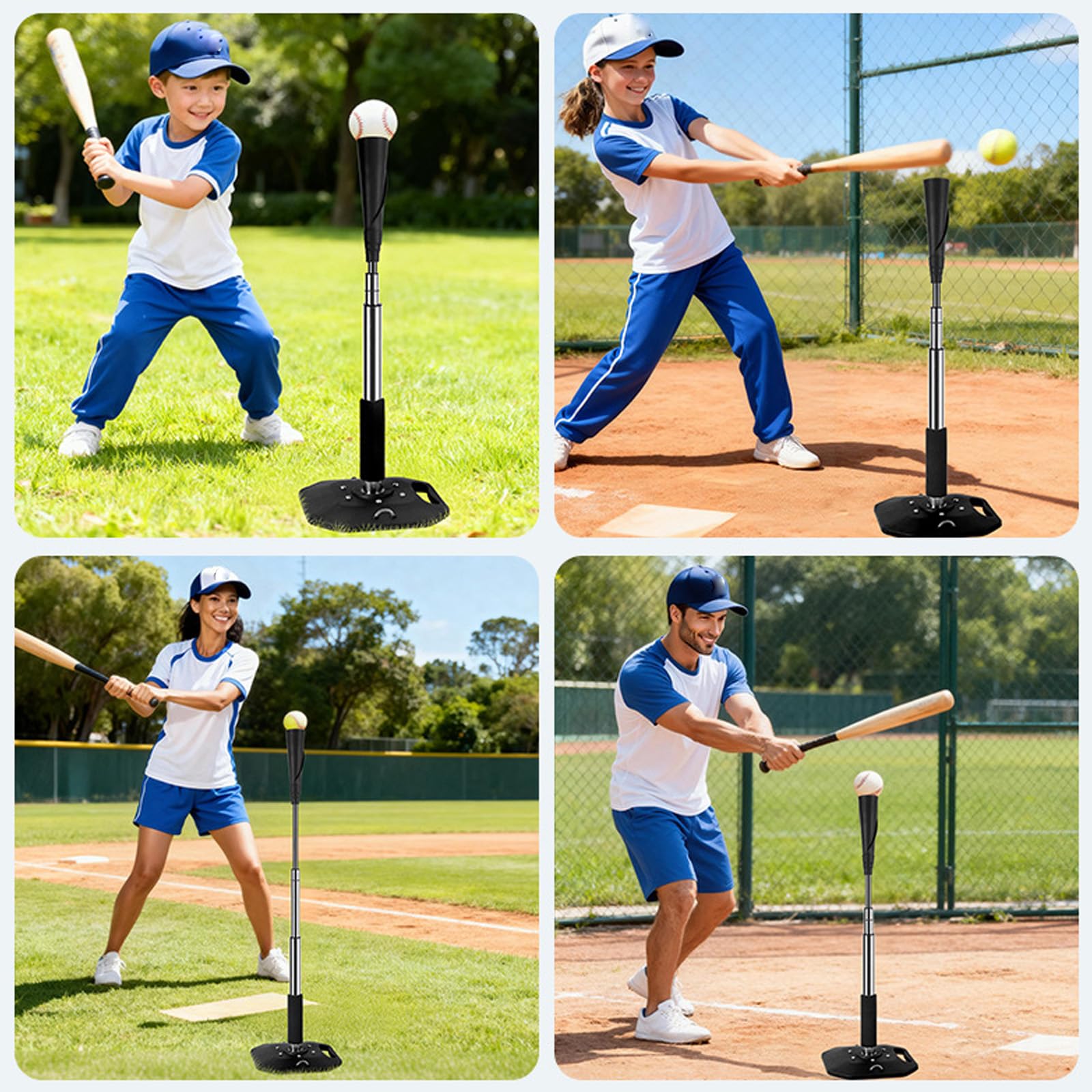 Bateo con base, base de práctica en interiores y exteriores, altura ajustable para práctica de béisbol en interiores y exteriores