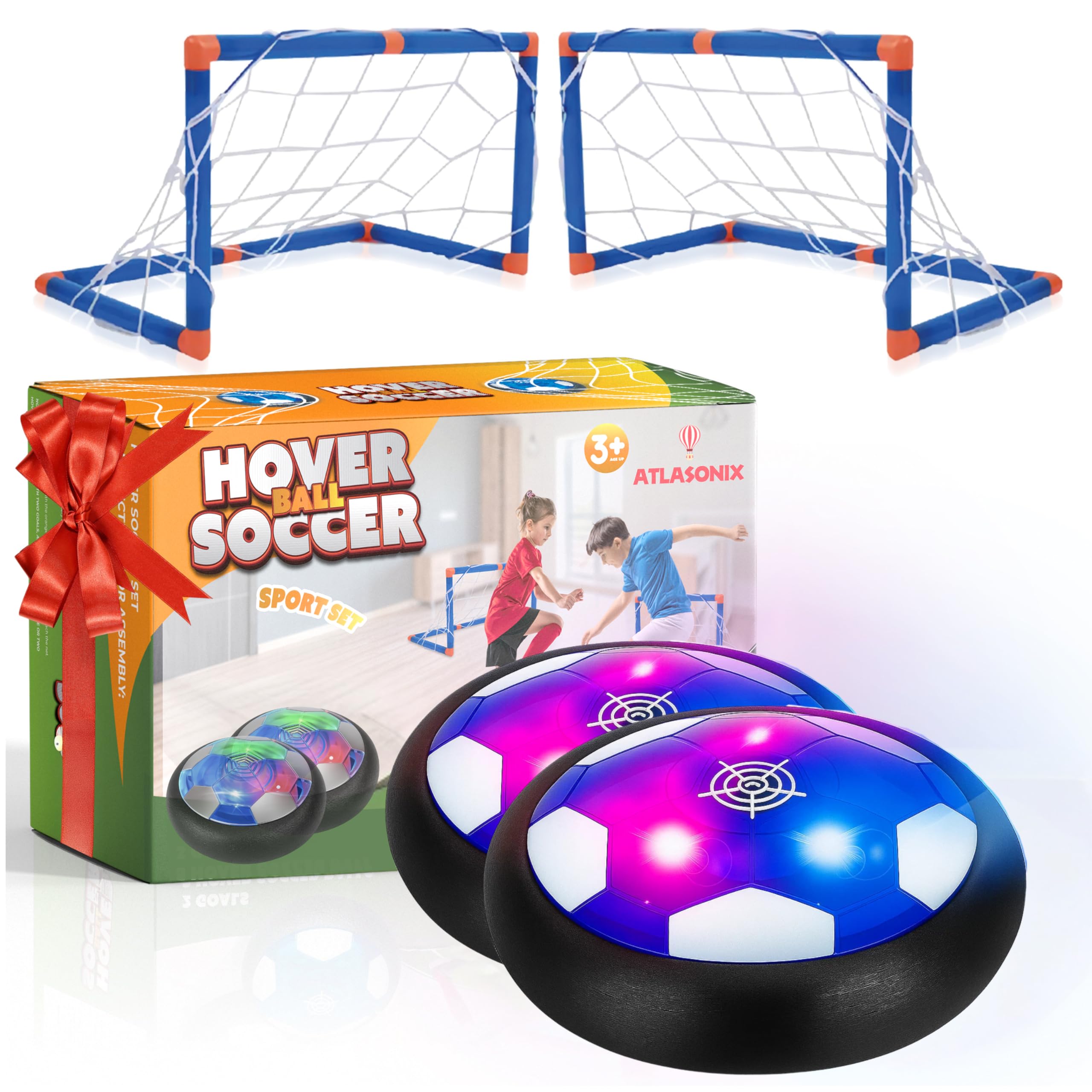 Hover Soccer Ball - Indoor Soccer Ball, Indoor Flying Toy Games (2 Floating Disk + 2 Goals) Boy Birthday Gifts, Indoor Silent Game | 4 in 1 Pack