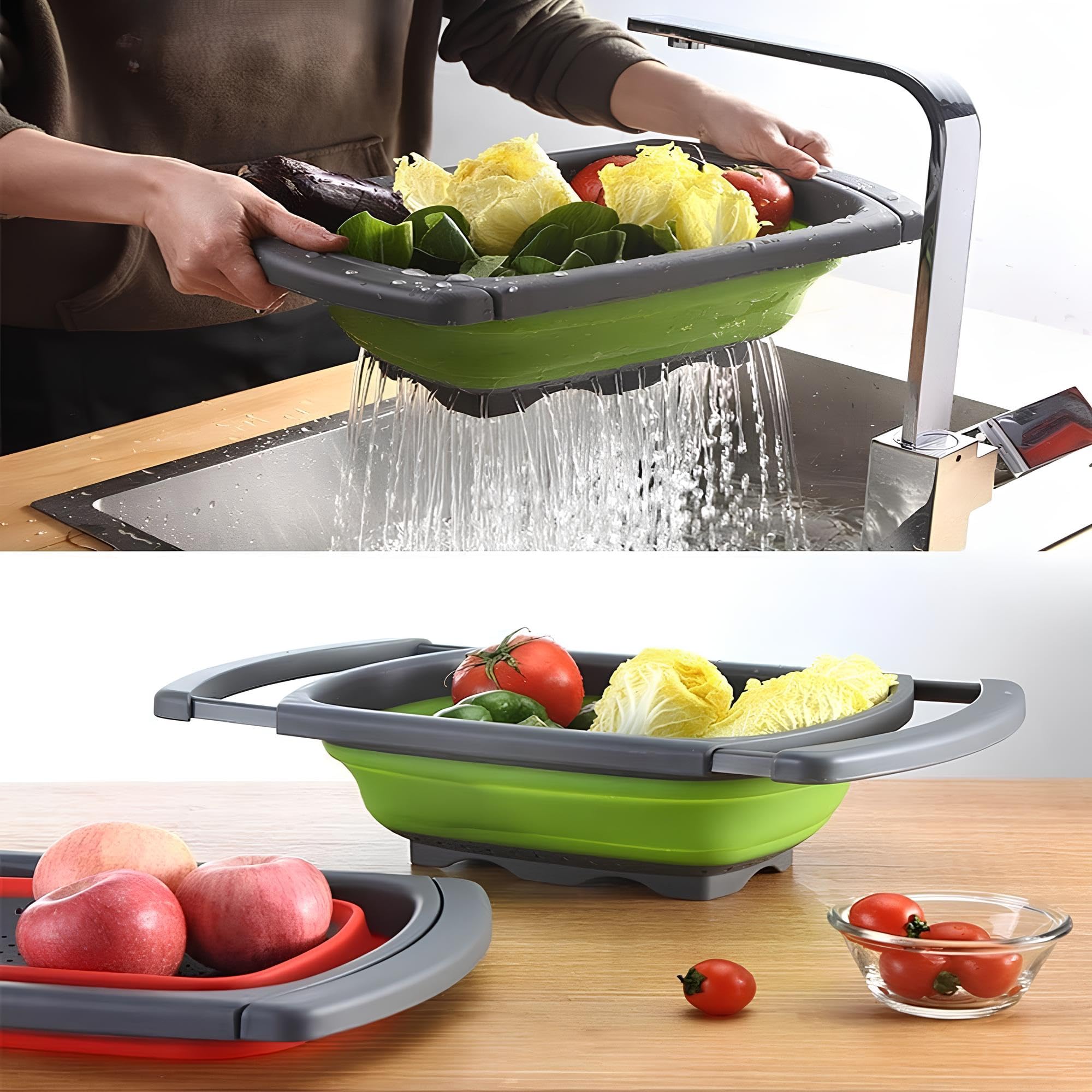 Scolapasta Pieghevole Qualità Top Lusso Filtro Cestino Cucina Manico Allungabile per Lavandino Scolapasta Silicone Pieghevole Colander Setacci Scolare Pasta Verdura Frutta Salva Spazio Colore Casuale