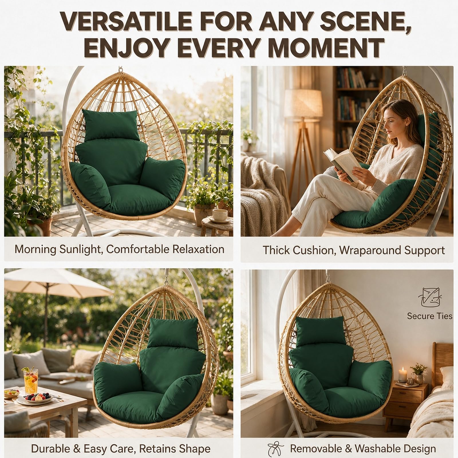 Coussin de fauteuil suspendu d'extérieur imperméable avec appui-tête