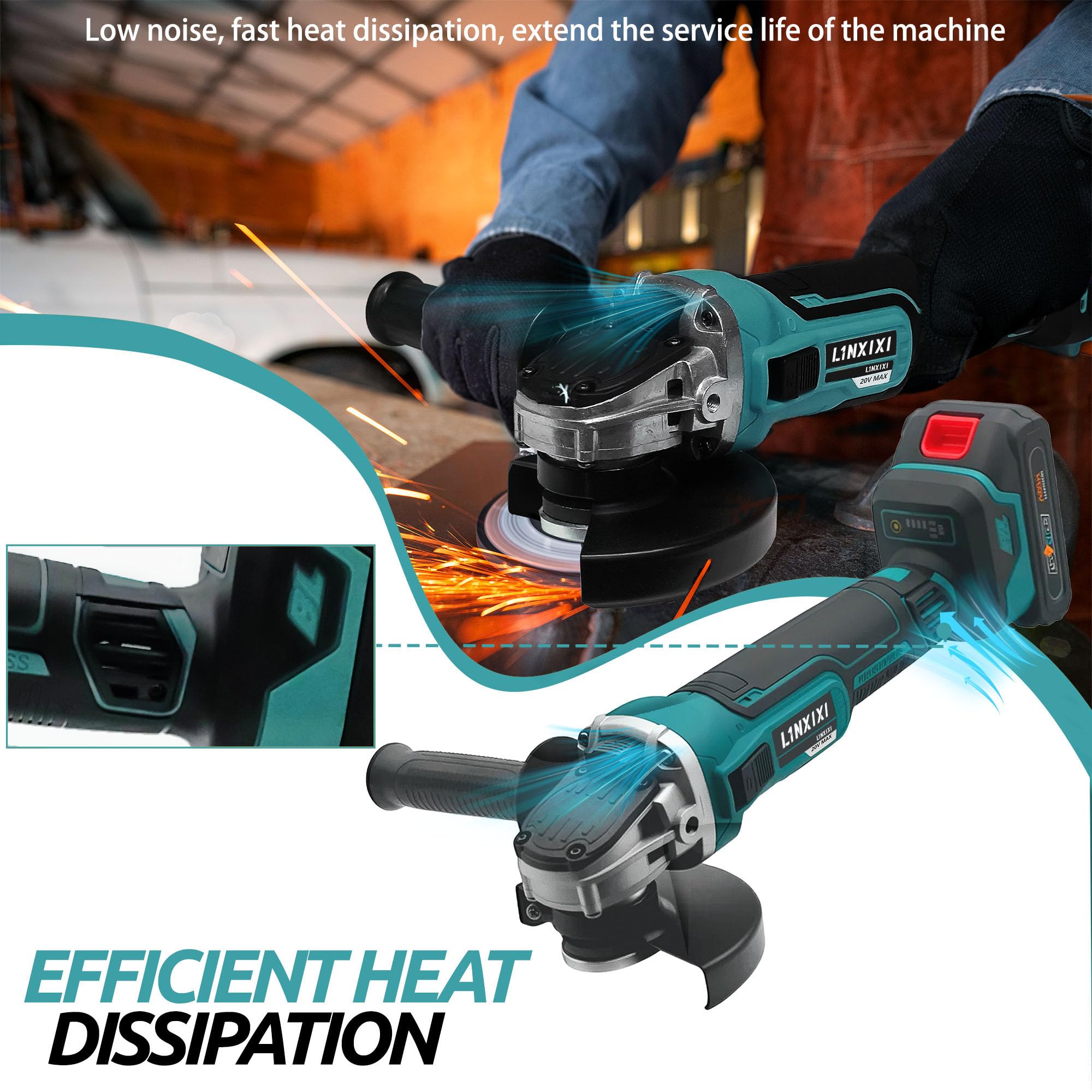 Meuleuse D'Angle Sans Fil 18V Compatible Makita - 8500 Tr/min, 4 Vitesses, Disque 125 Mm Compacte Et Puissante Pour Meuler, Couper, Polir (sans Batterie)