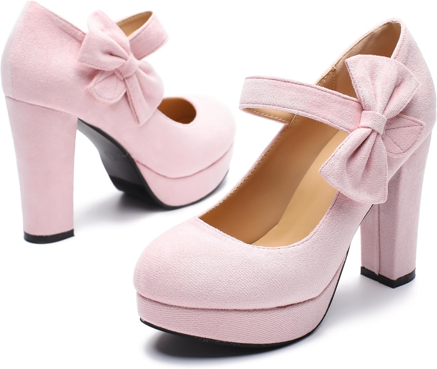 MAIERNISI JESSI Women's Platform Mary Jane Pumps with Bow, 3.94 Inch Block Heel Dress Shoes - Image 7