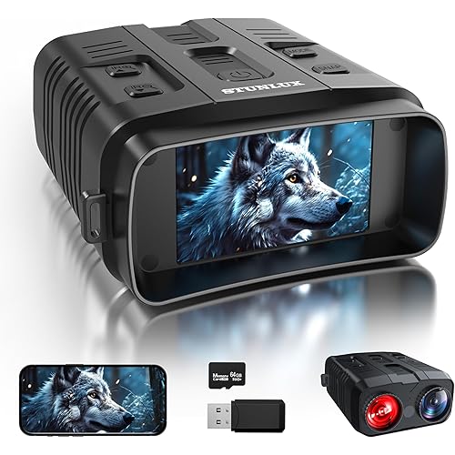 Night Vision Goggles with Full Color 4K Resolution & 10X Zoom, 64GB Industrial-Grade Memory Card, WiFi Screen Mirroring, 48MP and 3" HD Screen, Fast Charging & Infrared for Camping Hunting Security