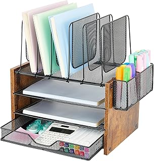 Wood Desk Organizers and Accessories, 4-Tier Workspace Desktop Paper Org...