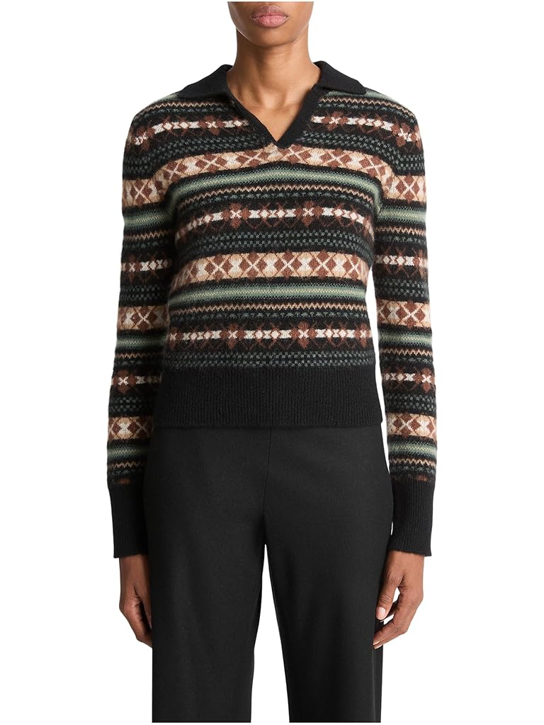 White Vince Fair Isle Polo Sweater