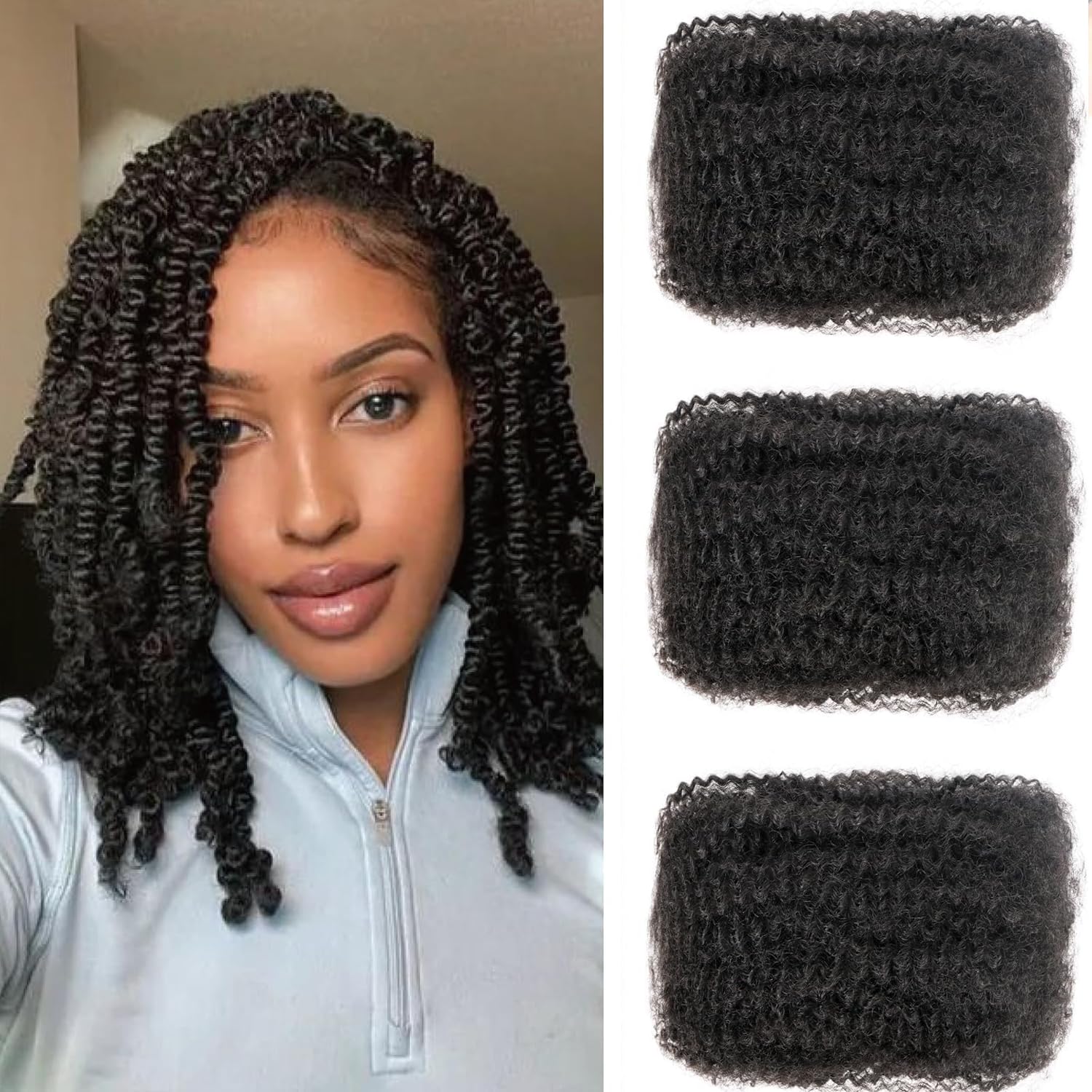 Alaleibaby Afro Kinkys Bulk Human Hair 12 Inch 3 Bundles 100% Human Hair for Draedlock Extensions Repair Locs Afro kinkyhair For Braiding Twist Braids (12 Inch (Pack of 3))