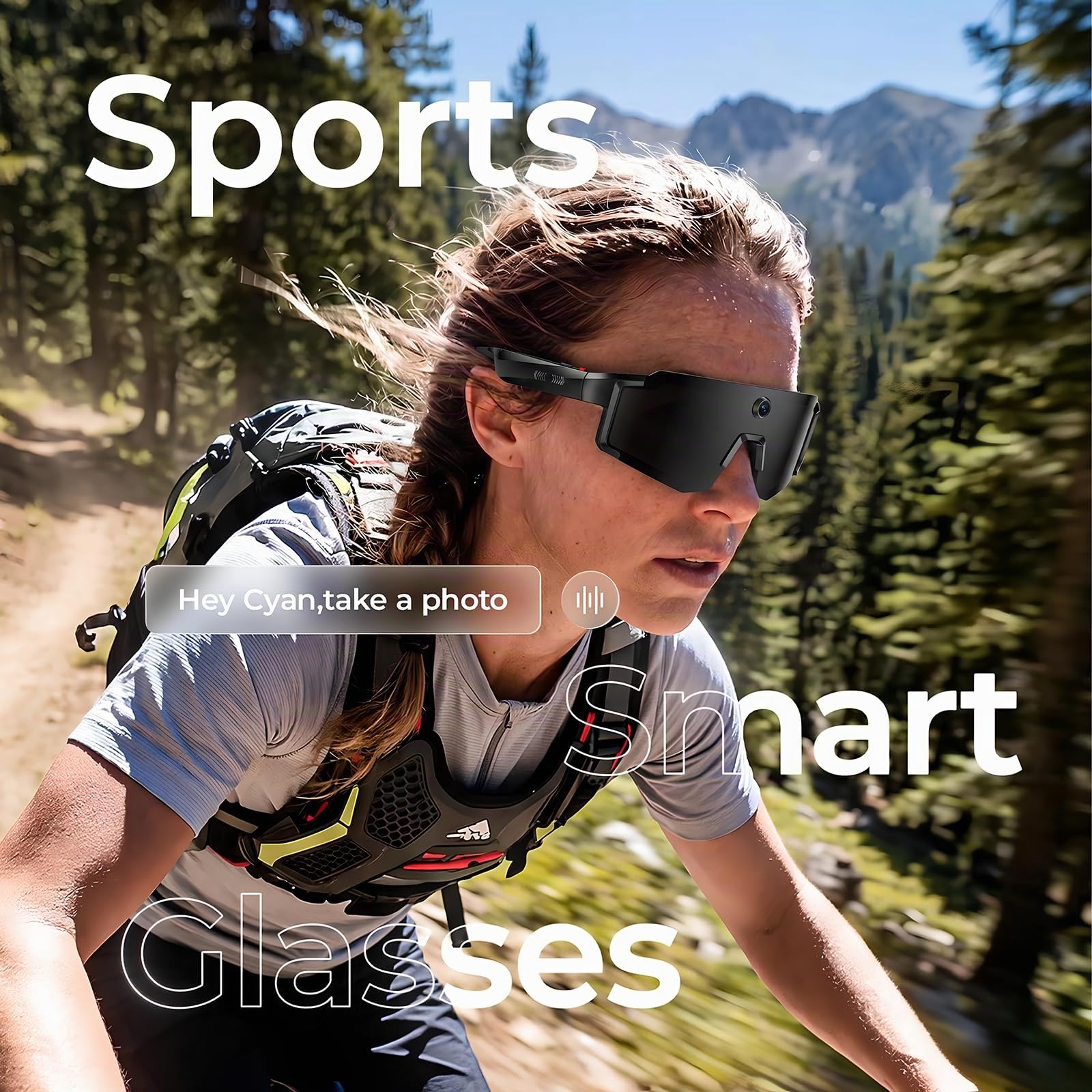 Lunettes Caméra 8MP Sport-Lunette Connectées avec Verres Anti-éblouissants