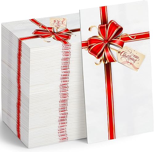 Miniatura 7 de Servilletas de papel de Navidad, caja de regalo, toallas de invitados de Navidad, desechables, nudo de lazo, servilletas de Feliz Navidad para