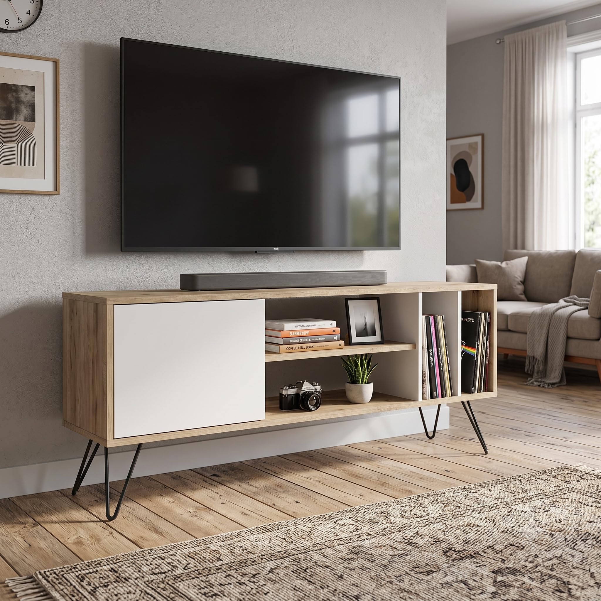 FFO Wooden TV Unit for Living Room Upto 60 Inch | Modern TV Stand with Metal Legs TV Furniture | Stylish Media Console Cabinet for Flat Screen TVs DIY Assembly - Black & Walnut Finish 140 CM-image-38
