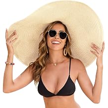 Oversized Beach Hat for Women Wide Brim Straw Sun Hat UPF 50+ UV Protection Foldable Packable Travel Vacation Pool Outdoor