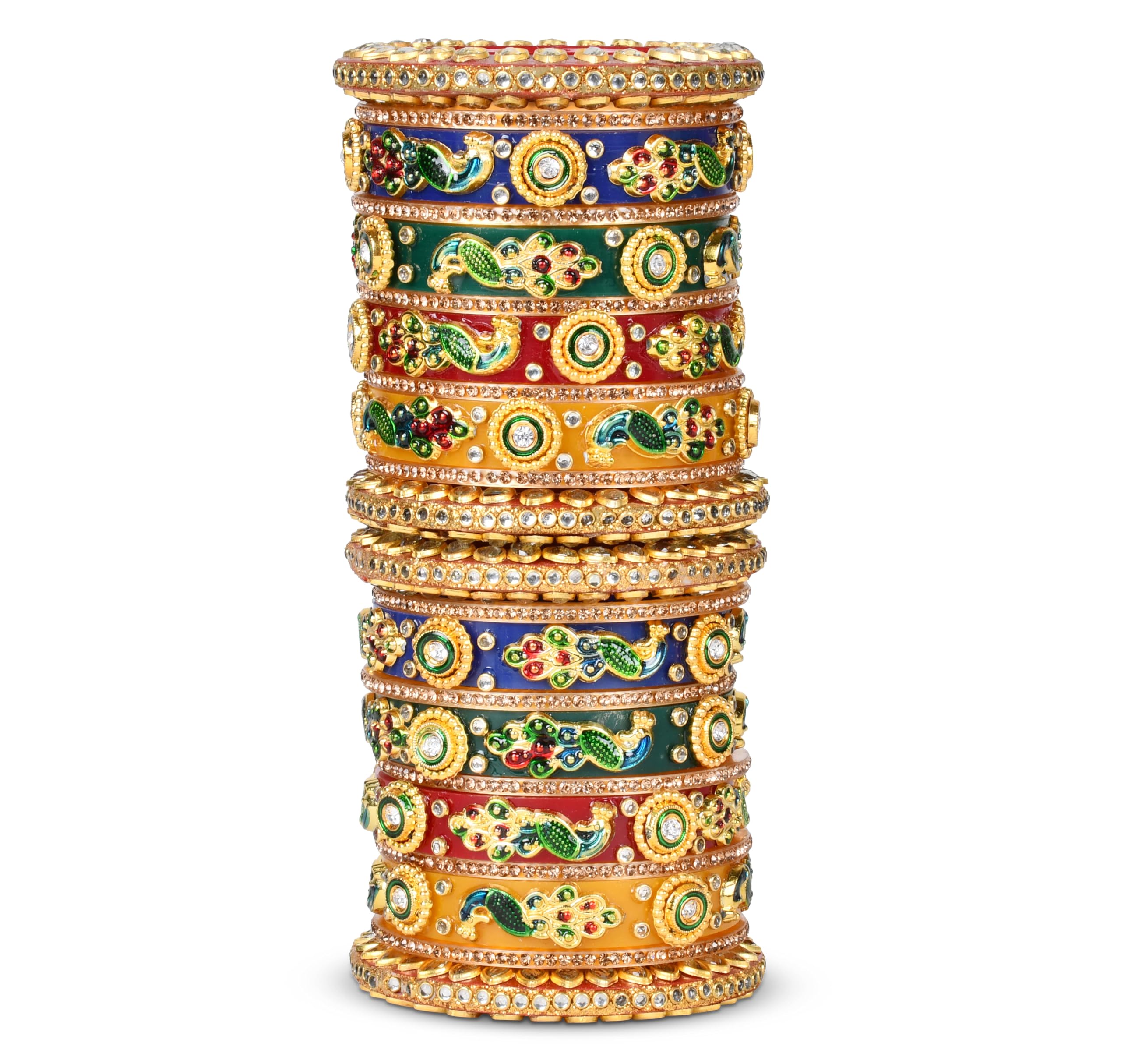 EMERY Multicolour Peacock Chuda Bangles Set - Pack of 22 with Gold Nikhar Bangles, Kada, and Rajwada Design Perfect for Weddings, Engagements, and Festivals! (2.4) (B0CT3PJBD9) Amazon Price History, Amazon Price Tracker