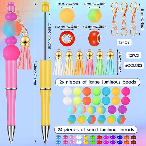 Miniatura 3 de Tinlade 12 bolígrafos de cuentas a granel con 50 bolígrafos de cuentas de colores surtidos, kit de fabricación de bricolaje, bolígrafo multicolor,