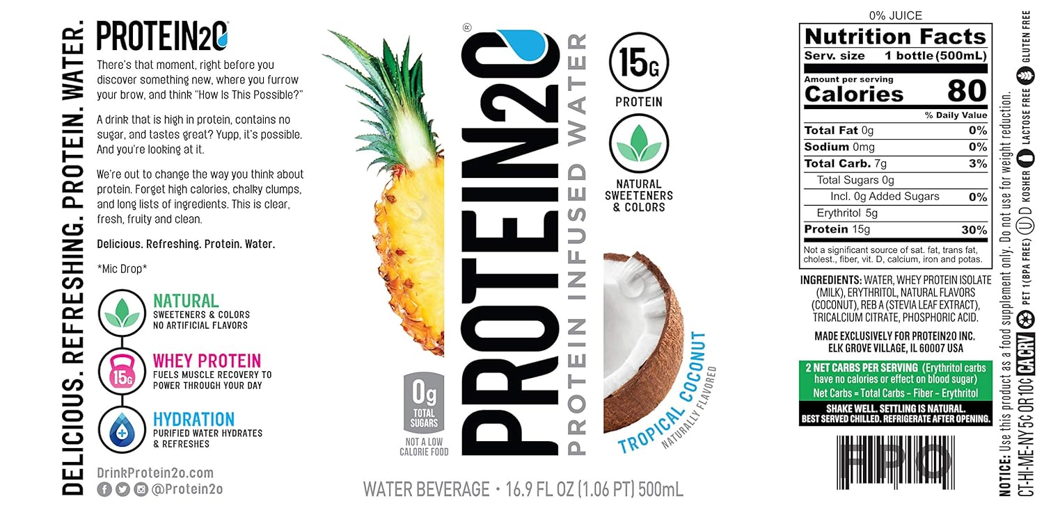 Protein2o 15g Whey Protein Infused Water, Flavor Fusion Variety Pack, 16.9 oz Bottle (Pack of 12) : Everything Else
