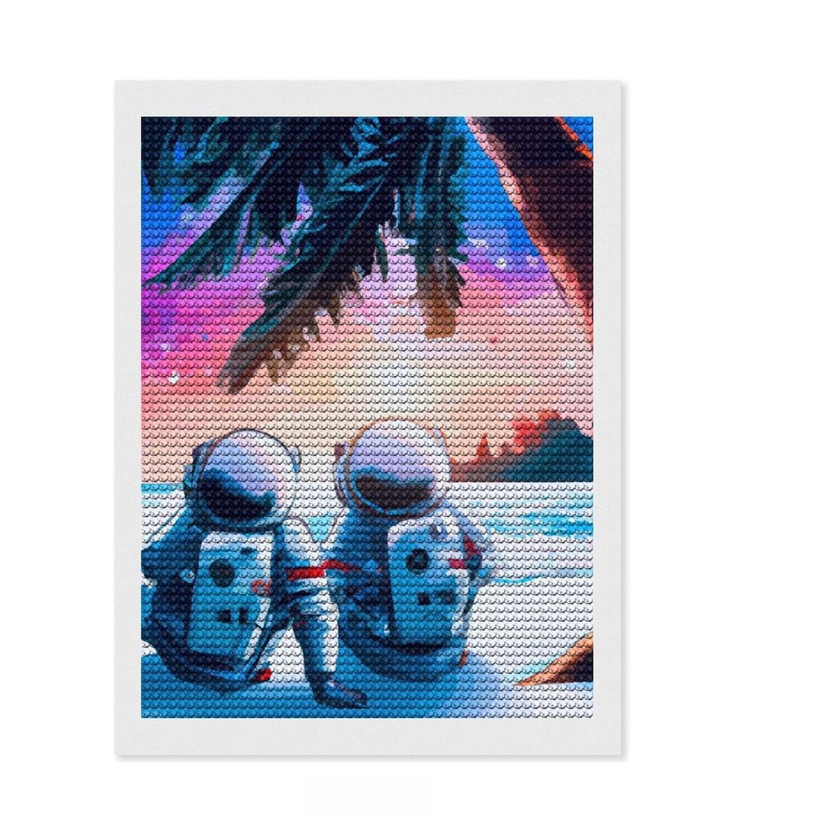 Junmoney Couple Romantic Astronaut Diamond Art Kit 12"x16", Boho Decor, Farmhouse Decor, Stress Relief Craft, Creative Gift Idea, Birthday Gift