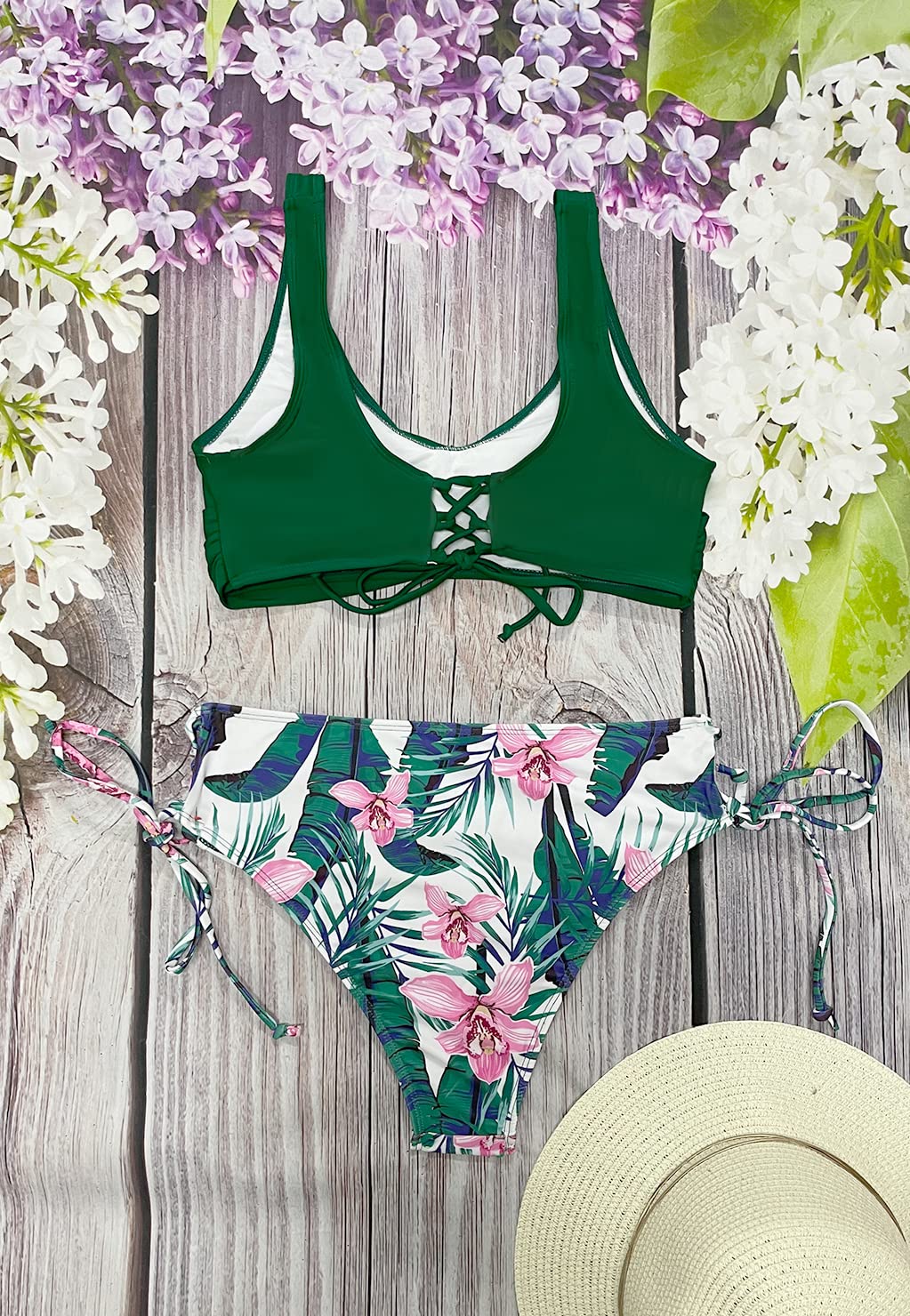 Costumi da Bagno Donna a Vita Alta Due Pezzi Bikini Set in Due Pezzi a Push Up Imbottito Reggiseno Tummy Control con Cinturino Laterale Beachwear Swimwear