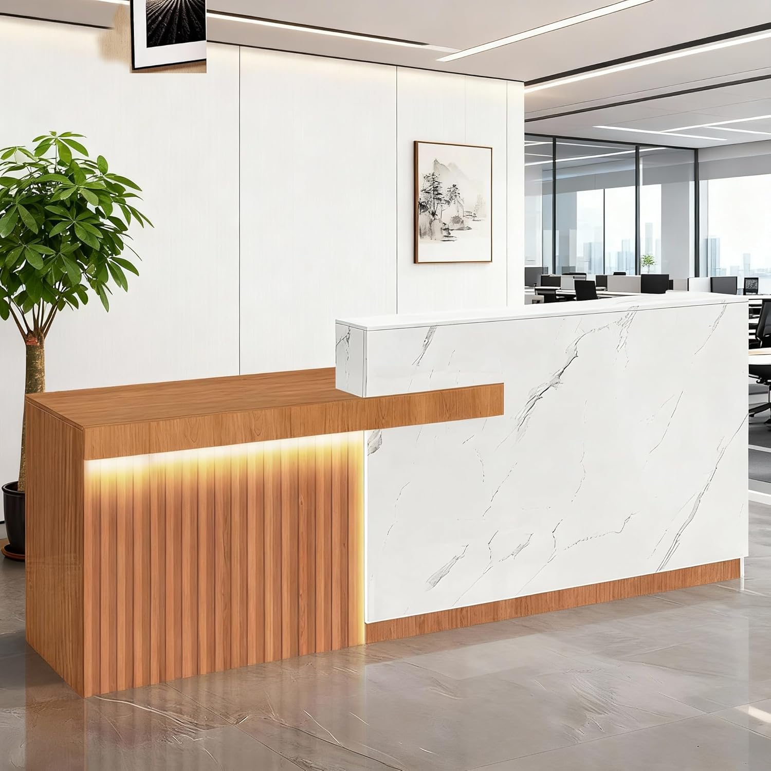 Reception Desk with Counter Front Desk Reception Counter Modern Retail Checkout Receptionist Room Tables for Salon Checkout Lobby Beauty Shop Black Brown Right 63inch/160cm