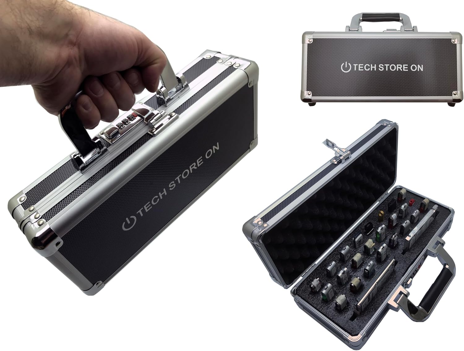 Flash USB Thumb Drive Holder Storage Organizer Case with Swivel Handle | Antistatic and Shockproof (aluminum, medium, holds 24 USB, 2 HDD slots) Flash USB Thumb Drive Holder Storage Organizer Case with Swivel Handle | Antistatic and Shockproof (aluminum, medium, holds 24 USB, 2 HDD slots)