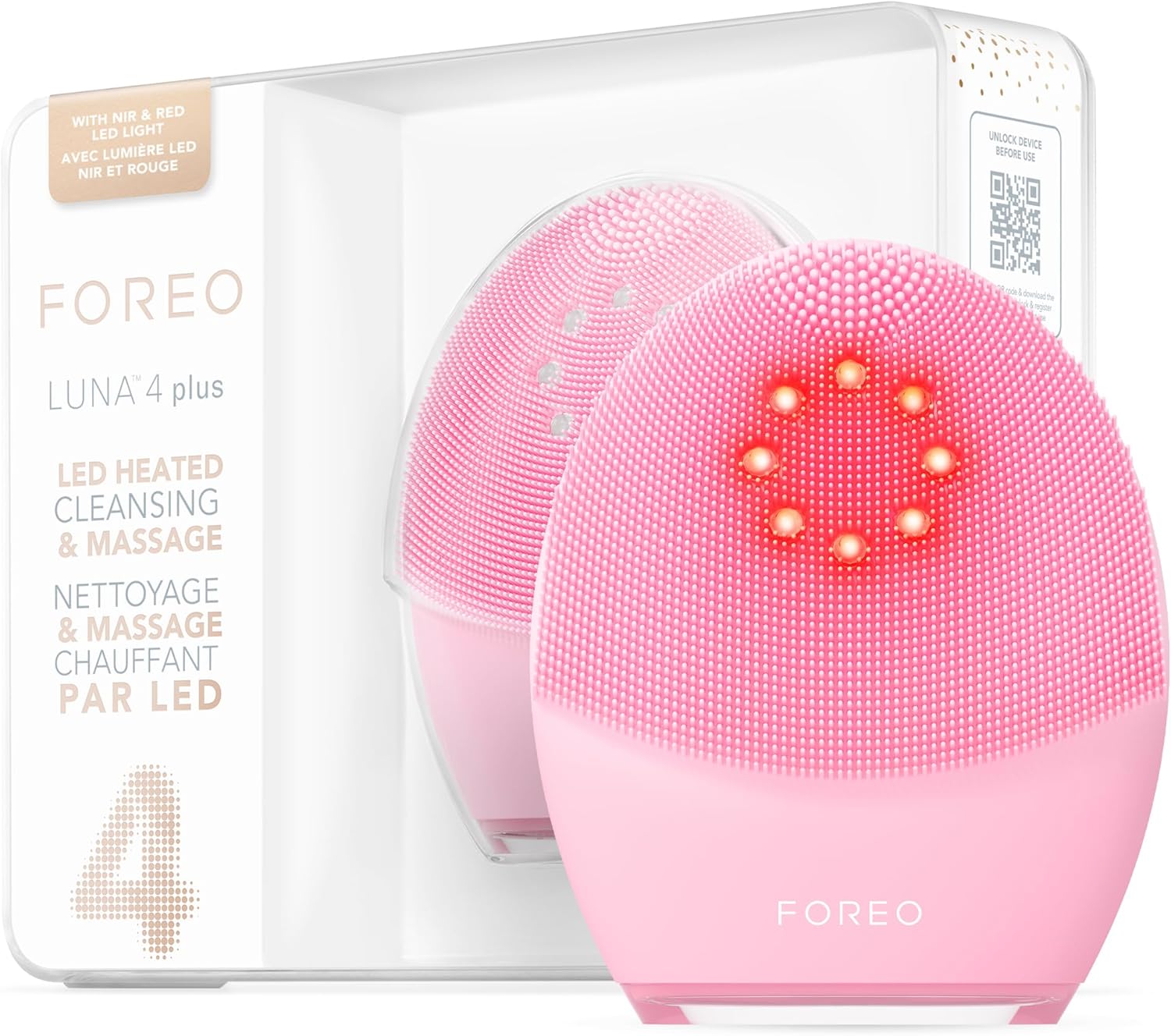 FOREO Luna 4 Plus gezichtsreinigingsborstel – NIR + LED rood LED-masker – diepe reiniging en verstevigende siliconen borstel – anti-aging gezichtsmassager – microstroom gezichtsbeeldhouwer –
