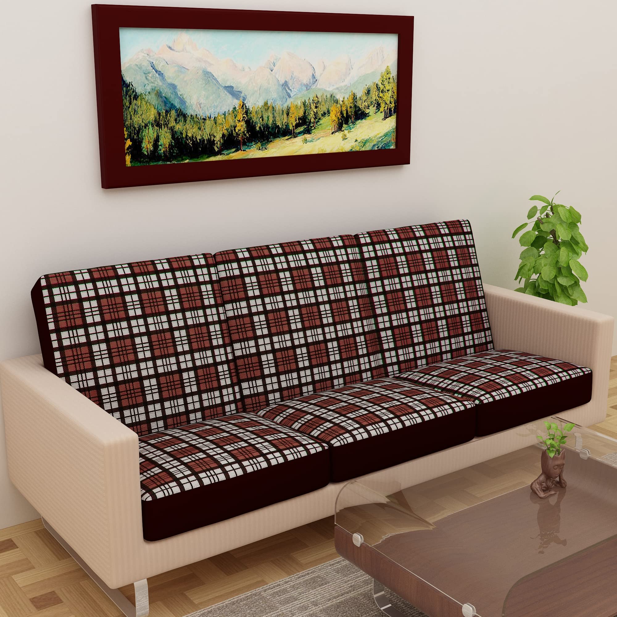 Glassiano Printed Check Terry Polycotton Elastic Stretchable Sofa Cover|Sofa Seat Protector|Sofa Cover 3 Seater|Color- Coffee & White (Size: 23 inch X 23 inch) (Pack of 6) (B0BD8Q95MS) Amazon Price History, Amazon Price Tracker