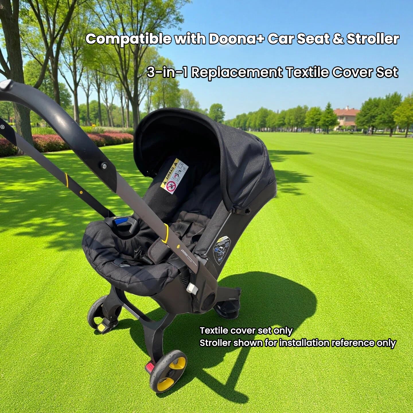 Passend für Doona Autositz-Kinderwagen 4-in-1-Ersatzzubehör-Set Baldachin Sonnenschutz Sitzkissen Schulterpolster Einsatz Schwarz