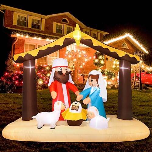 Miniatura 3 de Decoraciones inflables de Navidad de 8 pies de largo, belén inflable iluminado, decoración al aire libre con Jesús y cordero, decoraciones