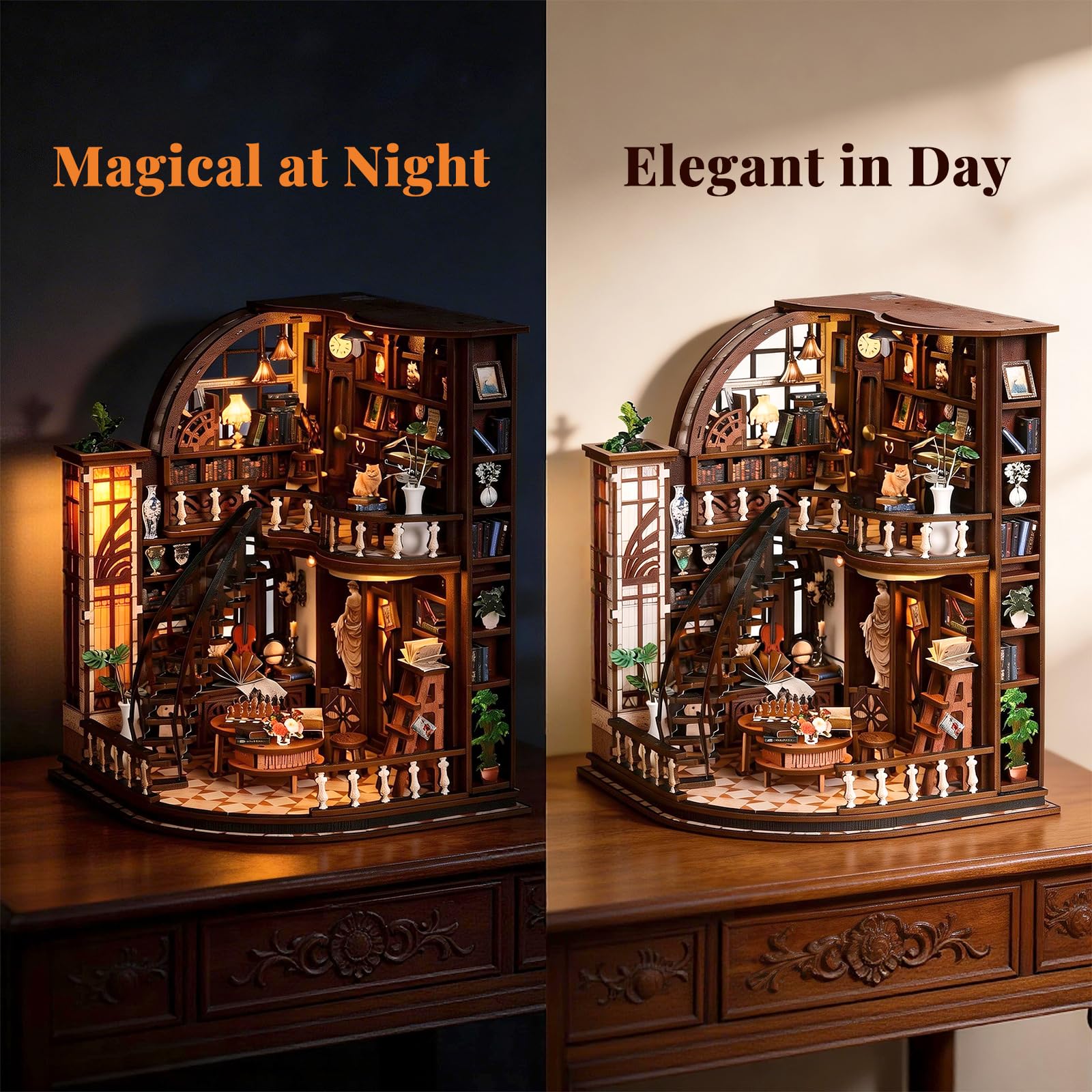 Book Nook Kit for Adults Booknook DIY Miniature House Kit Library Decor Fantasy 3D Puzzle (Bacchus Bookstore)