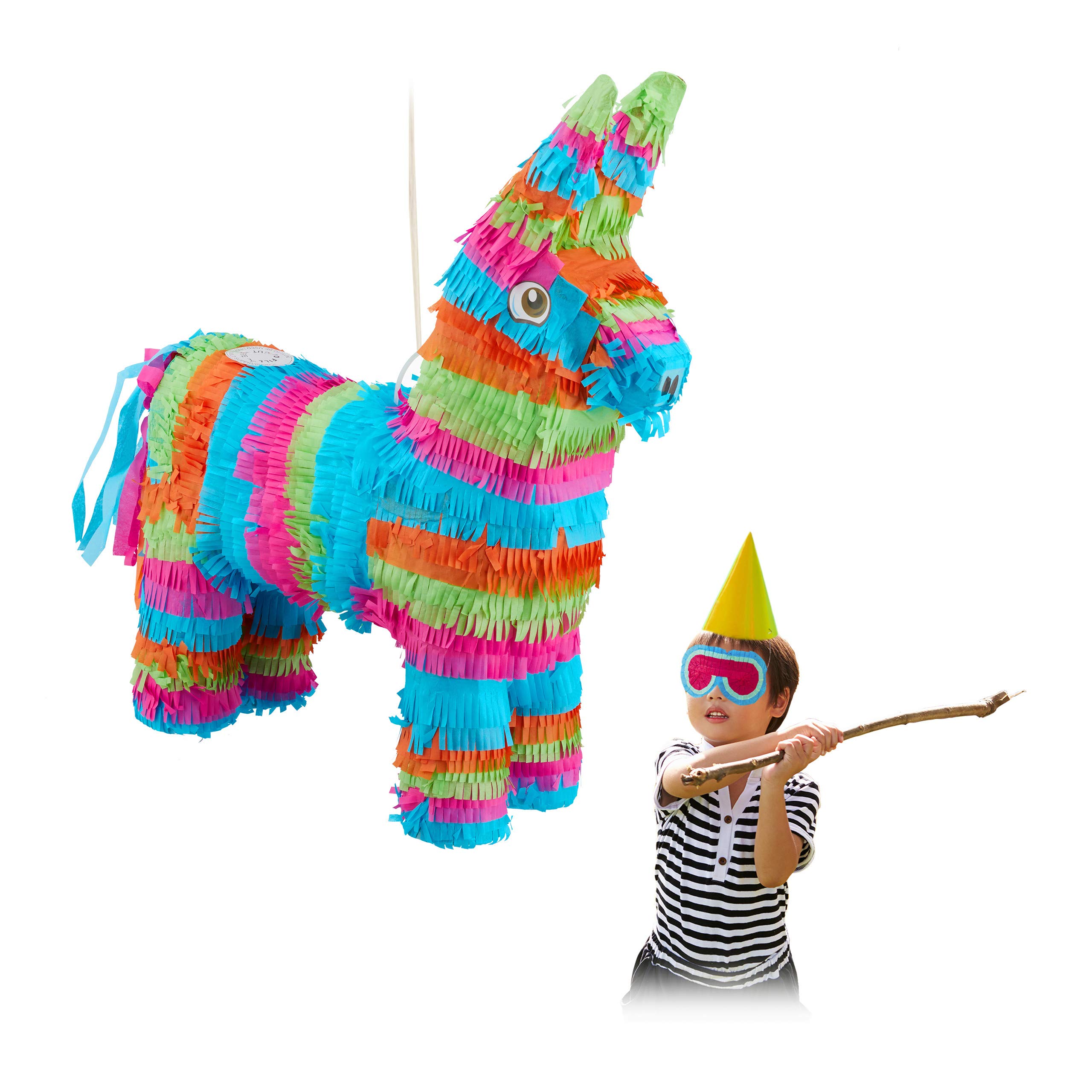 Relaxdays Pignatta Asinello, Pentolaccia a Forma di Animale da Riempire, per Bambini, Party & Compleanni, Colorata