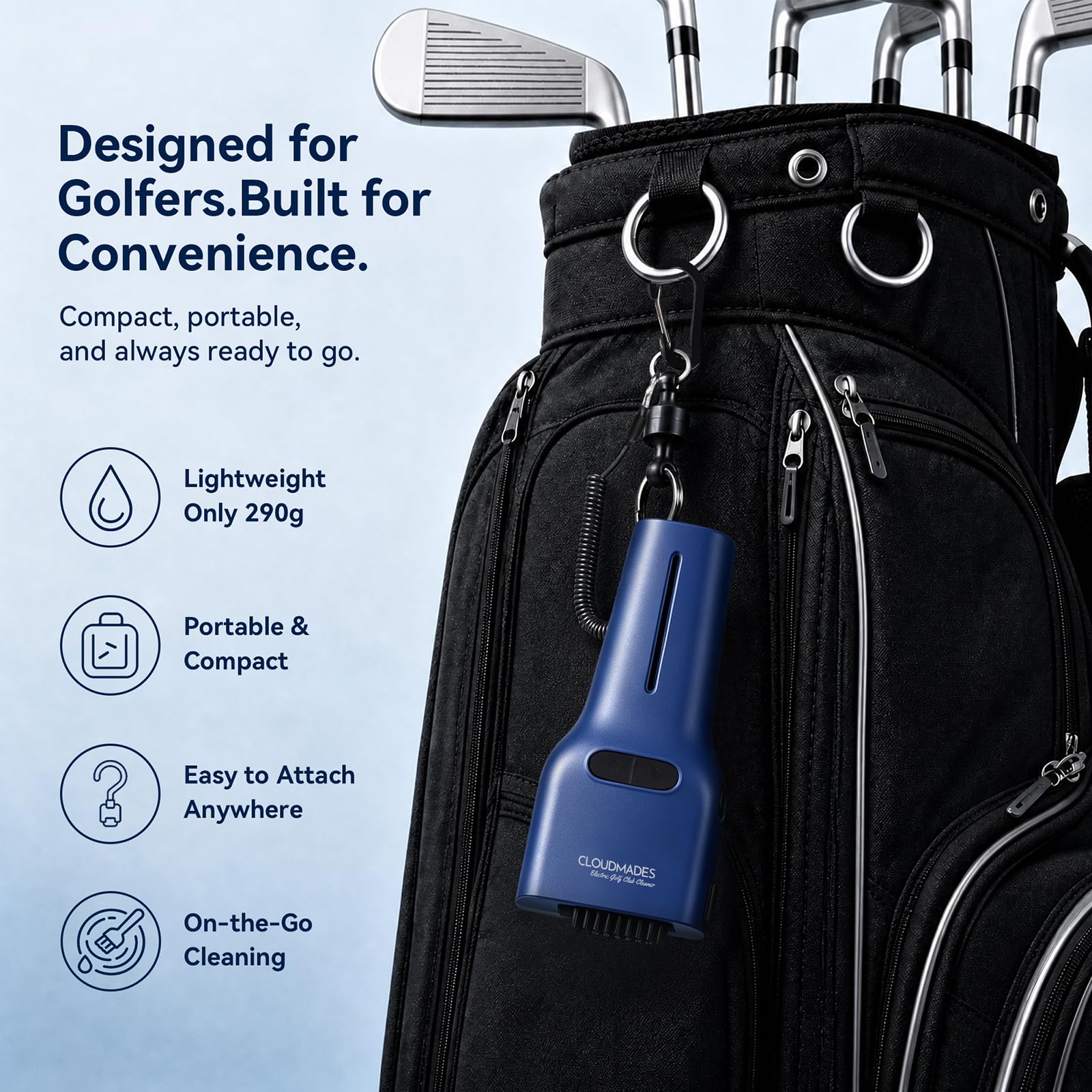 Limpiador automático de palos de golf, cepillo eléctrico para palos de golf, regalo ideal para hombres, accesorios de golf imprescindibles para hombres y mujeres, botón para una fácil
