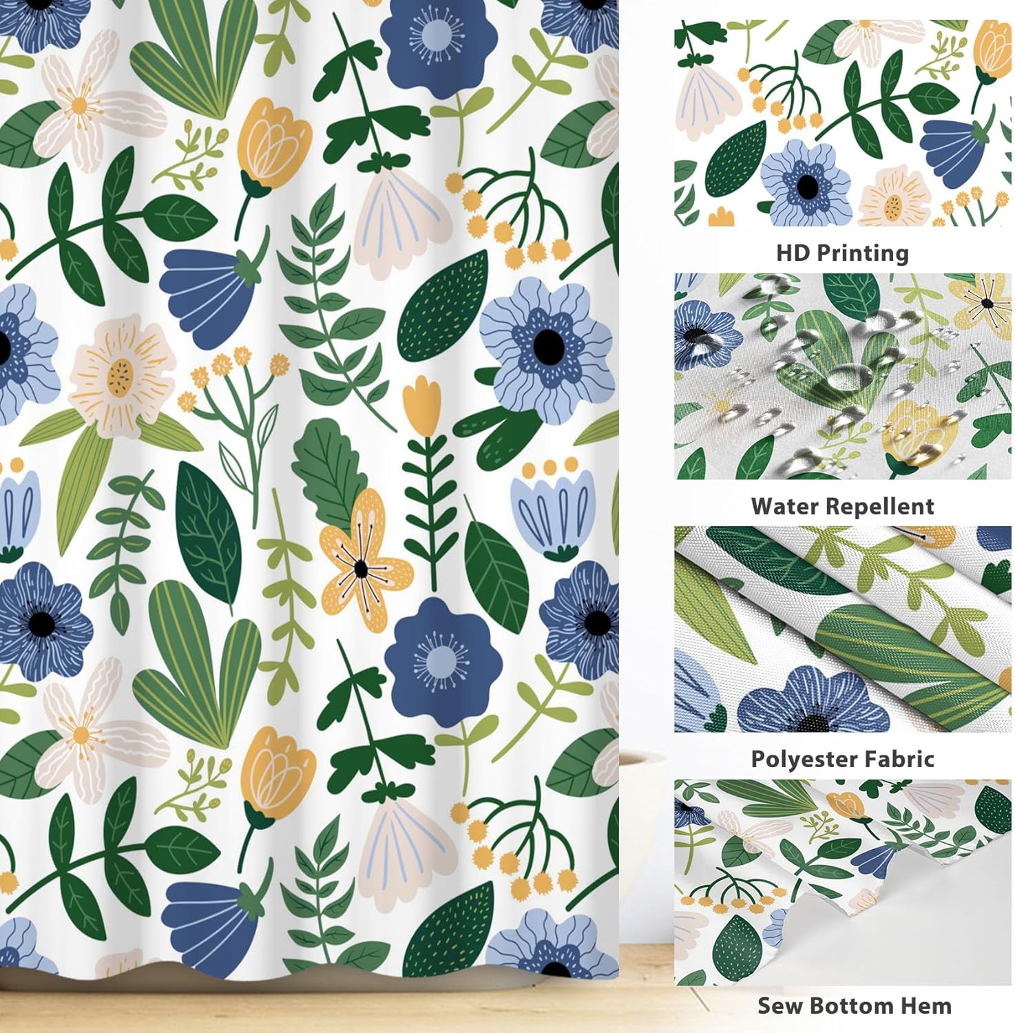 Renaiss 72x78 Inches Boho Floral Shower Curtain Abstract Bohemian Colorful Flower Tropical Leaf Botanical Modern Aesthetic Fabric Shower Curtains for Bathroom Decor Set Waterproof with Hooks