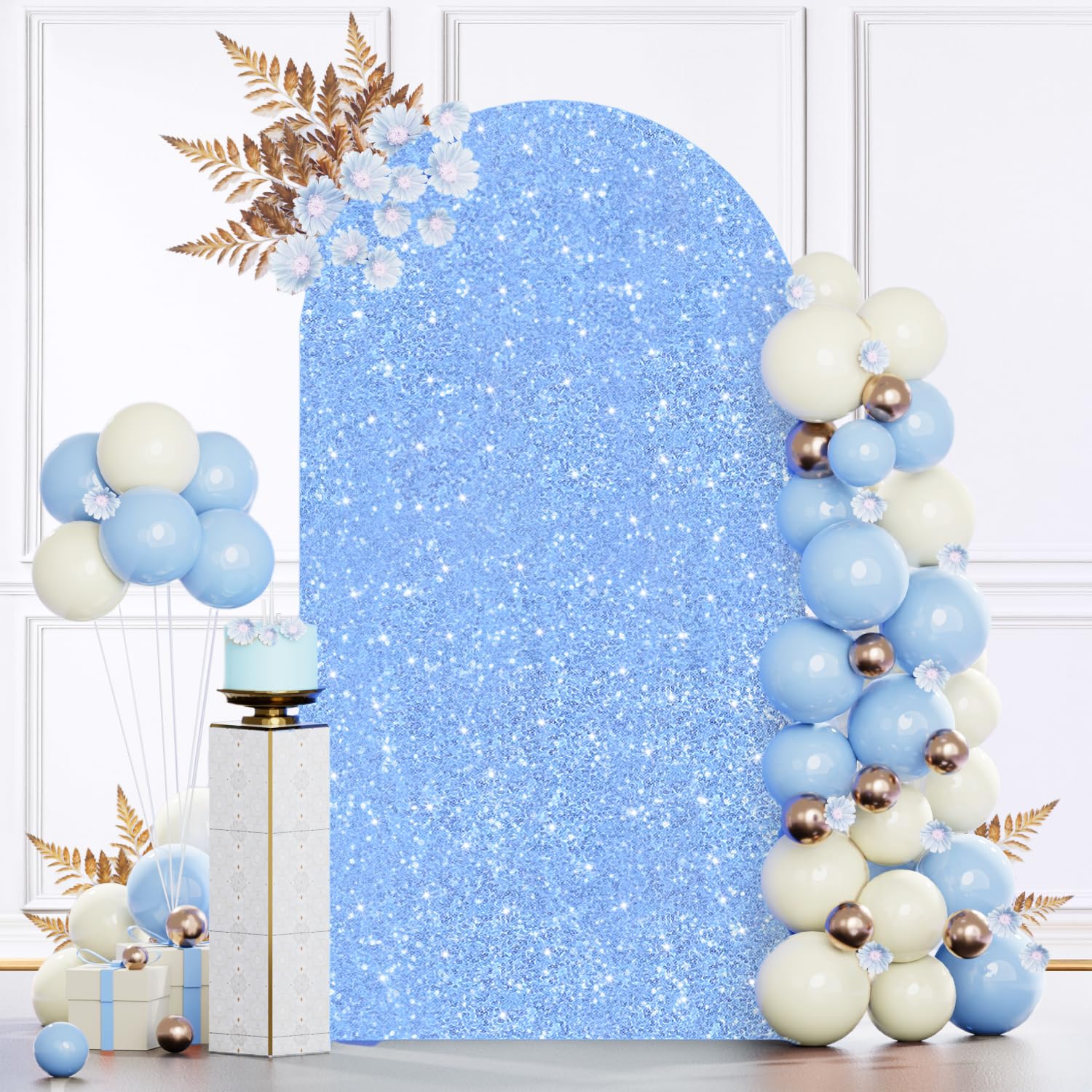 MODFUNS Arch Covers Sequin Light Blue Spandex Arch Cover 6.6ft Glitter Arch Cover Backdrop Fabric Wedding Arch Covers Stretchy Backdrop Sequin Arch
