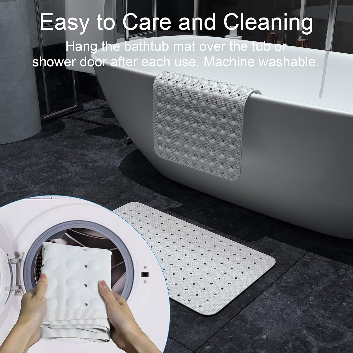 JOYCANO Bath Mat for Tub Non Slip, Shower Mat Bathtub Mat Non Slip, Natural Rubber no Plastic Odors Perfect for Baby and Elder, Tub Mat with Suction Cups, Machine Washable, 28 X 16 inches, White