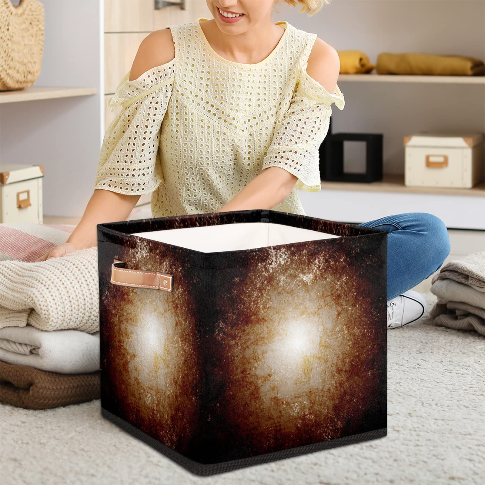 Vasto contenitore con motivi di spazio esterno cestino decorativo cielo stellato con manici armadio mensola organizer per casa e ufficio, confezione da 2