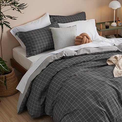 Miniatura 6 de Bedsure Funda de edredón tamaño Queen  Juego de funda de edredón reversible a cuadros con cierre de cremallera, juego de ropa de cama de 3 piezas