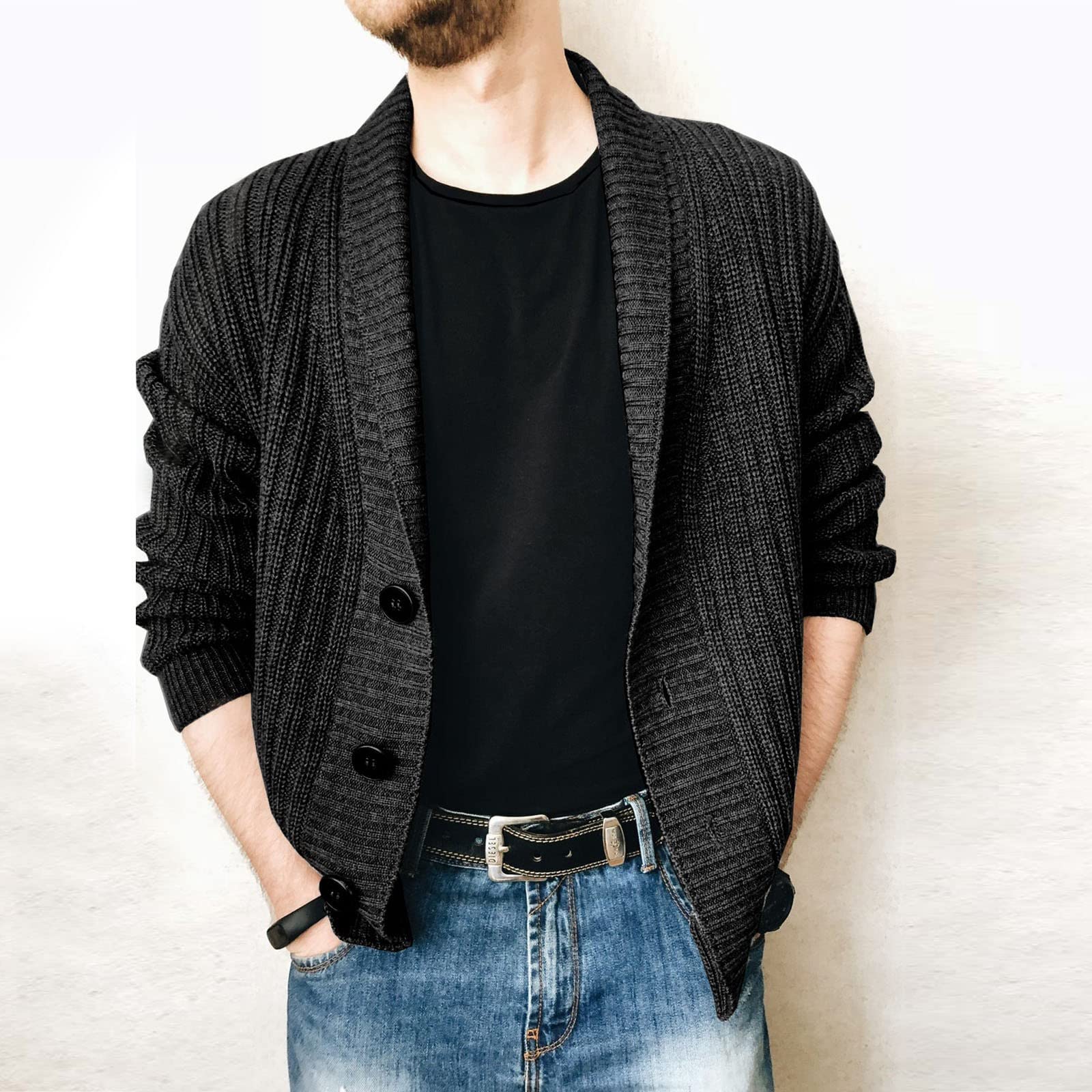 Cardigan da uomo in maglia a maglia grossa con scollo a V con bottoni a maglia con bottoni a maglia slim fit cardigan maglione morbido cardigan per uomo maglione a maglia a cavo