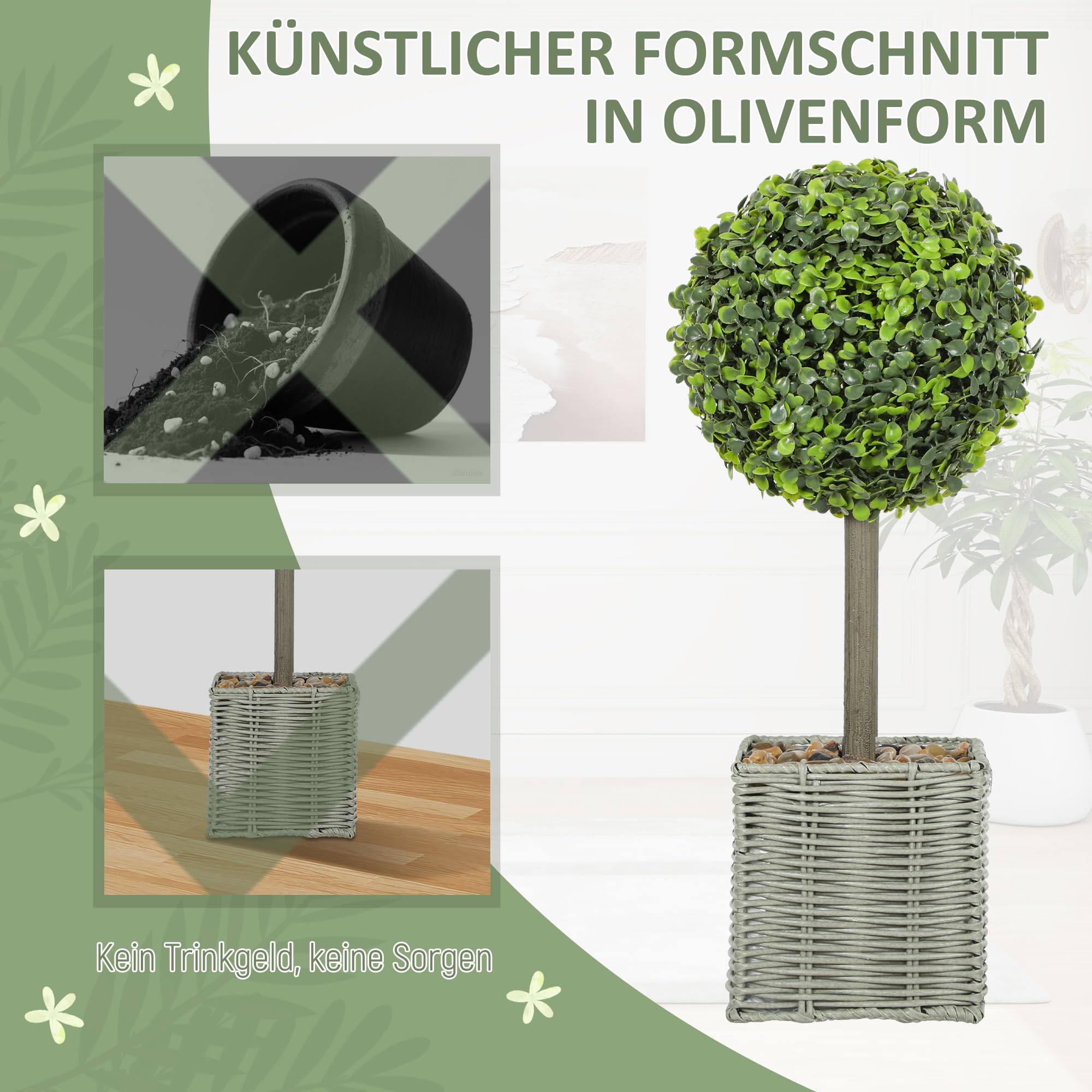 HOMCOM Lot de 2 Boules de buis artificielles 50cm avec Galets décoratifs