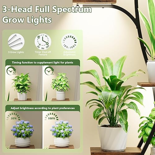 Miniatura 8 de POZILAN Soporte para plantas de interior con luz de crecimiento, estante para plantas de 7 niveles para interiores, soportes de esquina de 59