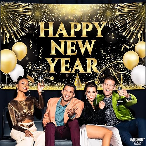 Miniatura 2 de KatchOn Cartel de feliz año nuevo extra grande - 72 x 44 pulgadas  Fondo y decoraciones de Nochevieja 2025