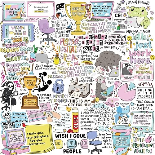 100 PCS Funny Sarcastic Work Stickers Pack for Adults, Puns Work Meme Stickers Office Pranks Decals for Laptops Hard Hats Water Bottles Scrapbooks Office Gifts for Coworkers