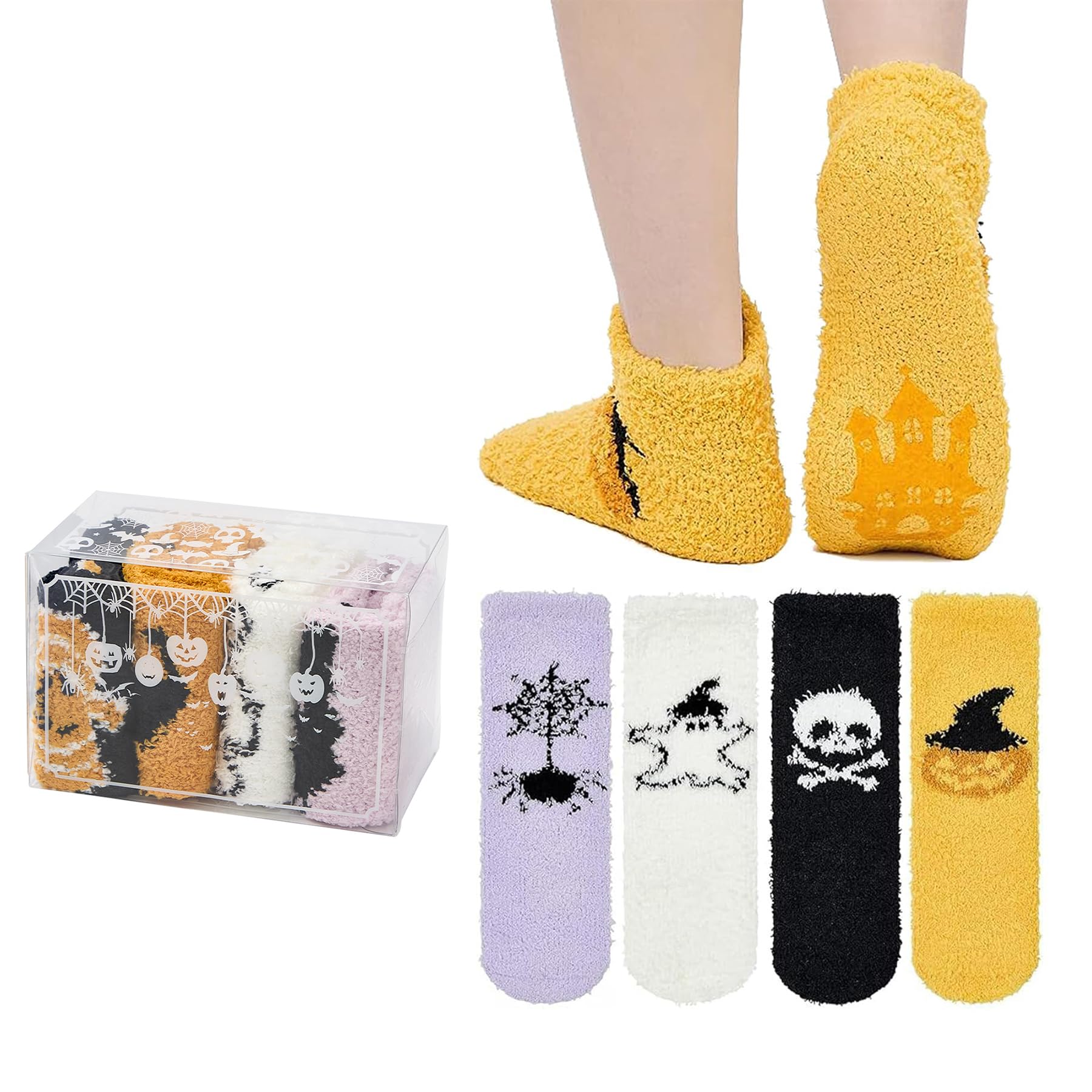 Zando Women's Fuzzy Socks for Women Slipper Socks-Cozy Fluffy Non-Slip Warm,for Halloween, Home, Hospital, Yoga