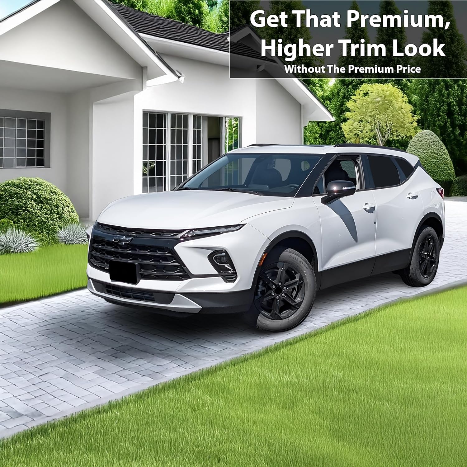 BOGAR TECH DESIGNS for Chevrolet Blazer 2023-2026 Front Grille Chrome Delete – Precut Vinyl Overlay Kit, Gloss Black Blackout Trim