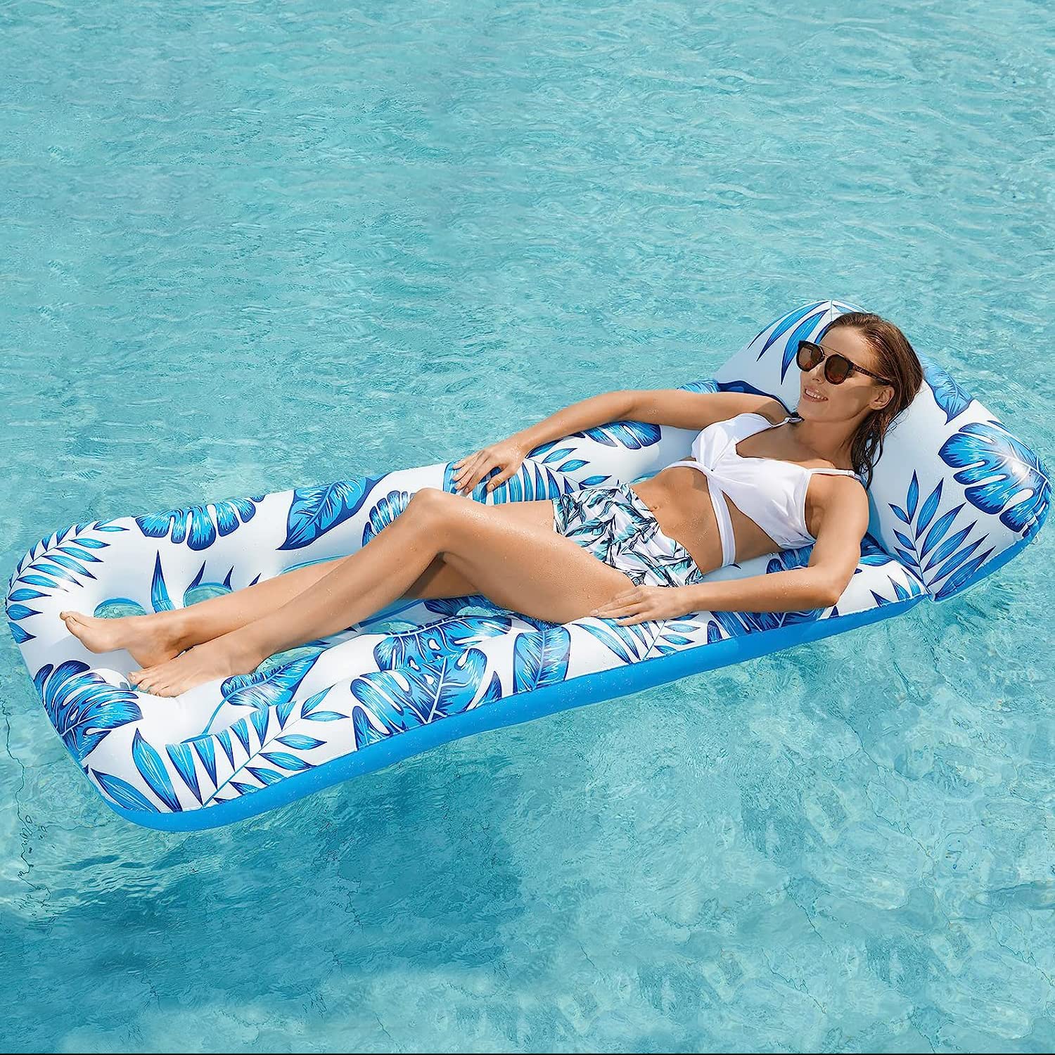 Gonfiabile Galleggiante Amaca d'acqua Piscina con Poggiatesta Zattera da letto per sedia galleggiante ad aria porosa per attività d'acqua estiva all'aria aperta, 185 x 85 cm