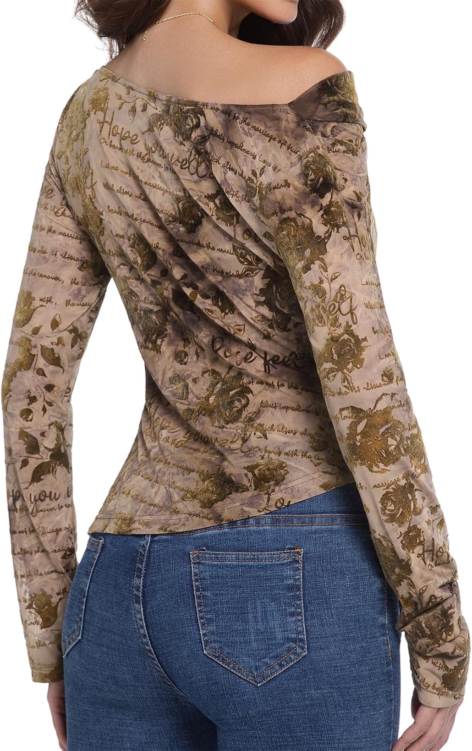 Women’s Off Shoulder Lace Ruched Tops Long Sleeve Slim Fit Blouses Shirts 2026 Going Out T-Shirt - Image 6