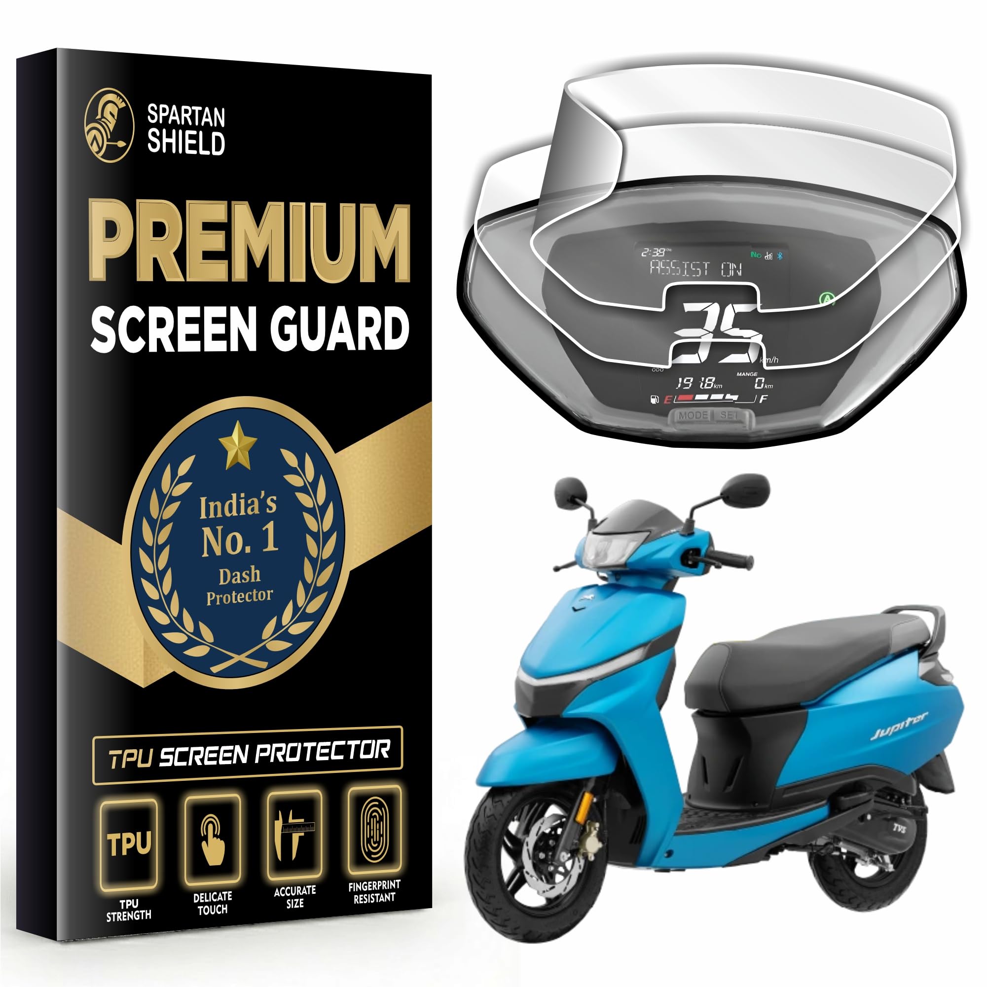 Spartan Shield [2 PACK] Digital Cluster Screen Guard For TVS JUPITER 113 with Button 2025 Facelift || SMARTXONNECT Disc & Drum Scooter || Anti Scratch || Water Repellant || HD Clear || Bubble Free || TFT Meter Display Instrument Cluster Console Protector Accessory 2026 [Not Tempered Glass]-image-44