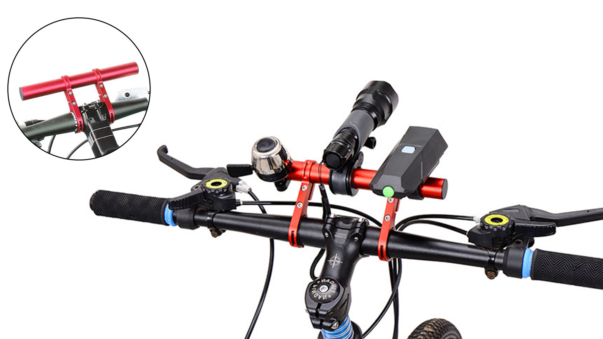 Extenseur De Guidon Vélo Aluminium 10 Cm - Réglable, Pour Fixer Lampes, GPS, Téléphone - Diamètre 15-20 Mm - 7