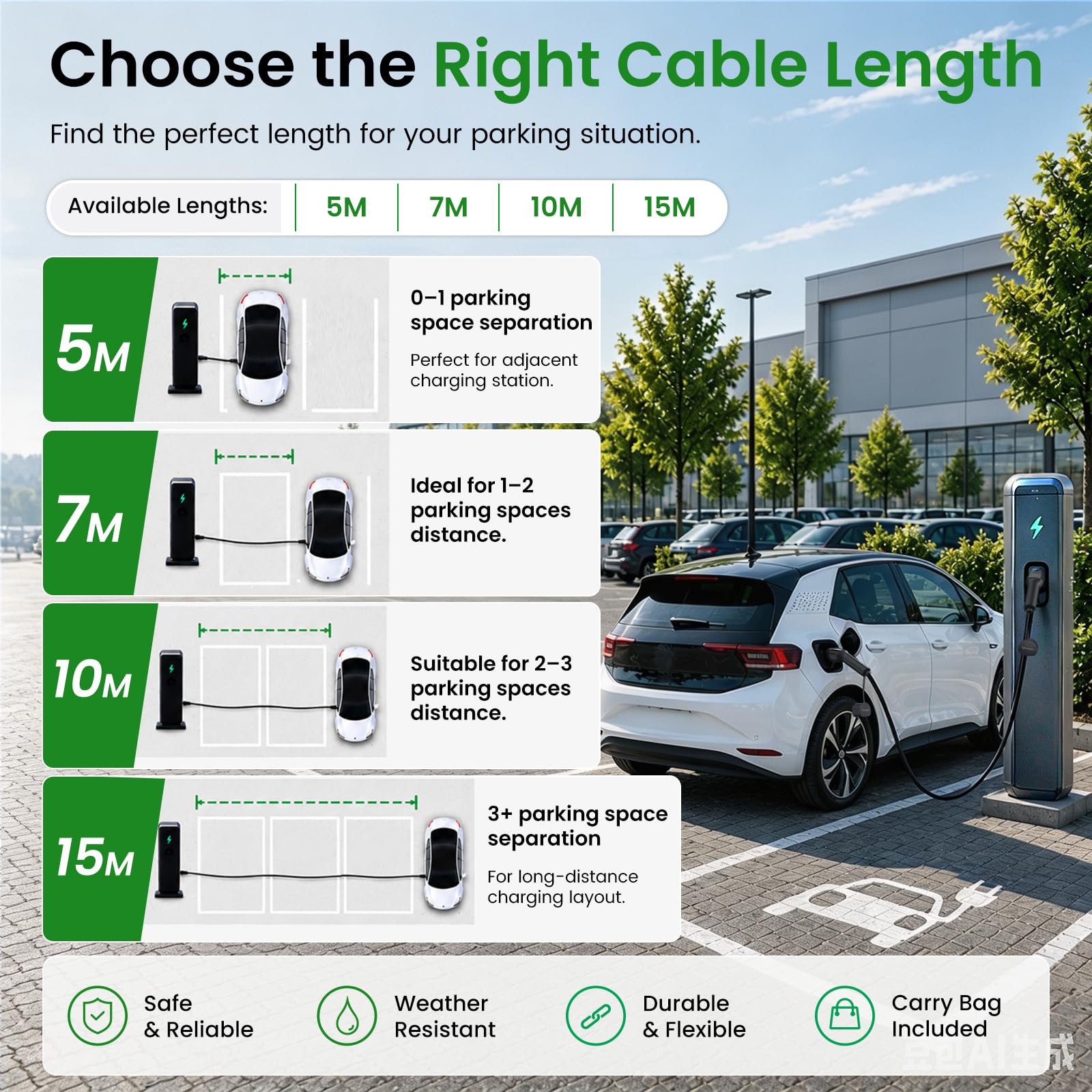 GONEO tipo 2 cable de carga de coche eléctrico 11kW/15M/16A/trifásico/modo 3 cable de carga para EV/PHEV carga rápida con bolsa de transporte
