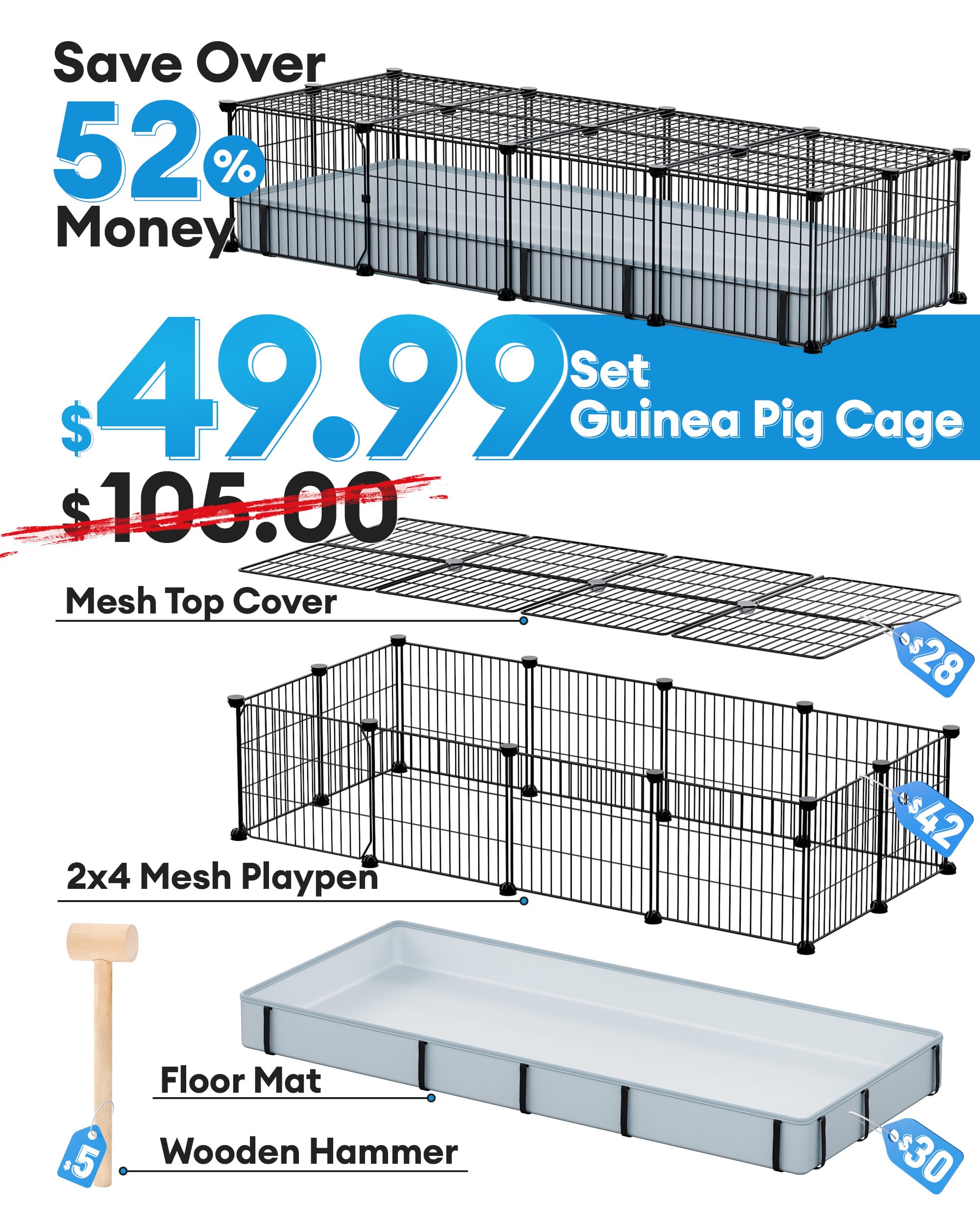 Guinea Pig Playpen - 20 Panels, 56" Cage -3