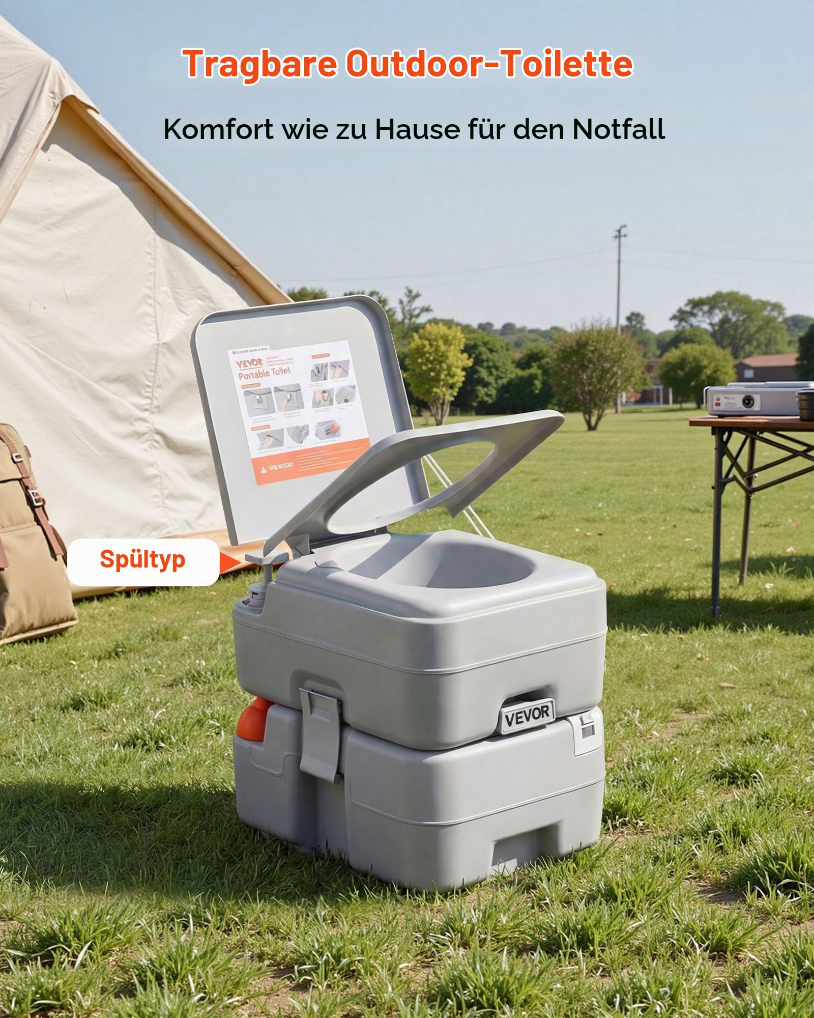VEVOR Tragbare Toilette mit 20 L Abnehmbarem Abwassertank & 120 Spülungen, Campingtoilette Reisetoilette mit Füllstandsanzeige, Geeignet für Wohnmobilreisen Camping Wandern Bootsfahrten Ausflüge