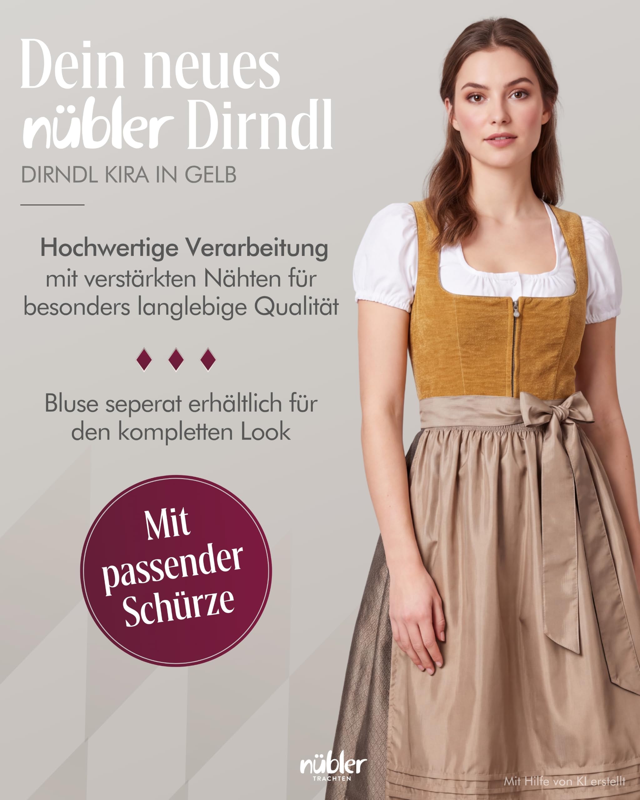 Nübler Midi Dirndl Kira in Gelb