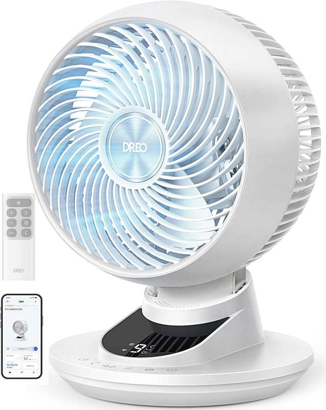 Ventilador inteligente para dormitorio, potente flujo de aire de 85 pies, 12 pulgadas, ventiladores de escritorio en 20 dB silenciosos, ventiladores oscilantes de 90°+90°, aplicación/control de voz, 9 velocidades y temporizador de 8/12H para el dormitorio de la oficina en casa